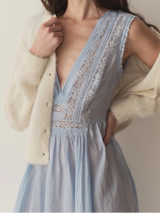 Doen Dresses & Skirts - Doen Icy Blue Lace-Trim Victoria Dress
